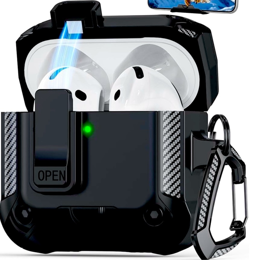 Black and White AirPods 4th generation  Case with Carabiner